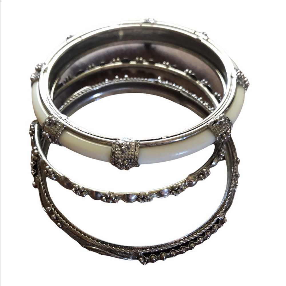 Silver Tone and Ivory Bangles